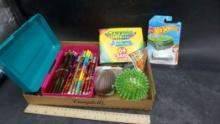 Pencil Box W/ Pencils, Hot Wheels Car, Crayons & Toy Balls