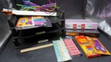 Plastic Organizer Trays, Markers, Pencils, Erasers, Pipe Cleaners, Binders & Scissors