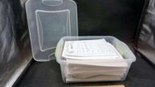 Plastic Bin & Schoolwork Papers