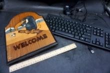 Wooden "Welcome" Plaque & H.P. Keyboard W/ Keyboard