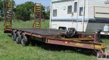 1992 Hull Tri-Axle Pintle Hitch Trailer 102"x 20', Flip Up Ramps, 6 Matching Tires, Electric Jack,