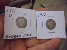 1911 D Mint & 1912 Silver Barber Dimes