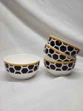 Set of 4 Honeycomb Print Dishwasher and Microwave Safe Ceramic Bowls