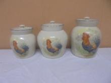 3pc Crock Cannister Set w/ chickens