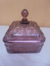 Vintage Indiana Tiara Amethyst Glass Honey Bee Hive Covered Candy Dish