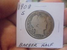 1908 S Mint Silver Barber Half Dollar