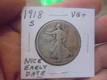 1918  S Mint Silver Walking Liberty Half Dollar