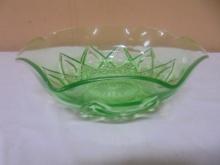 Vintage Hazel Atlas Green Diamond Arches Uranium Glass Bowl