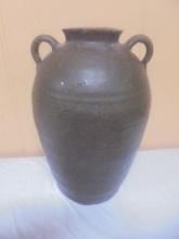Large Brown Crock Double Handled Vase