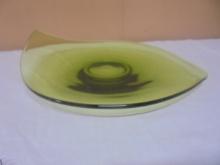 Vintage Fostoria Glass Contour Olive Green Glass Serving Platter/Tray