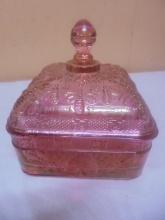 Vintage Indiana Tiara Pink Glass Honey Bee Hive Covered Candy Dish