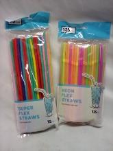 Bright Color Flex Straw Lot- 1 Pack of 125, and 1 Pack of 75