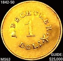 1842-50 A. Betchtler Gold Dollar Plain Edge CHOICE BU