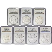 1987-2011 [7] US Varied Silver Dollars NGC MS/PR69