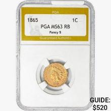 1865 Indian Head Cent PGA MS63 RB Fancy 5