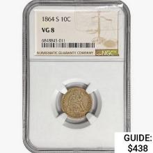 1864-S Seated Liberty Dime NGC VG8