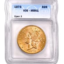 1873 $20 Gold Double Eagle ICG MS61 Open 3