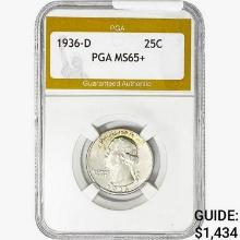 1936-D Washington Silver Quarter PGA MS65+