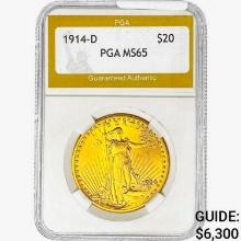 1914-D $20 Gold Double Eagle PGA MS65