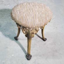 Vintage Round Top 3 Footed Cast Iron Elephant Trunk Leg Stool