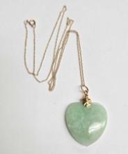 Jade Heart Pendant on 10k Gold Chain Necklace