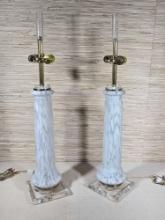 Pair of Vintage Art Glass with Lucite Lamps