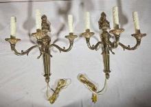 Pair of Vintage French Brass Electrified Wall Sconces