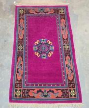 Bold Color Chinese Art Deco Sculpted Wool Carpet