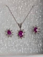 14k Gold Ruby & Diamond Necklace and Earring Set