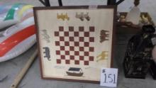 noahs ark chess board, wooden chess board with images from noahs ark 20in sq