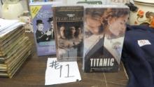 new vhs movies, lot of 3 titanic, pearl harbor and laurel and hardy all sealed