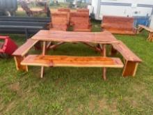 Cedar Picnic Table with Two Benches