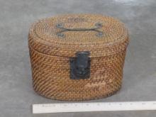 Antique (early 20th century) Chinese Wicker & Brass Lunch Basket insulated w/Hinged Lid CHINESE ANT