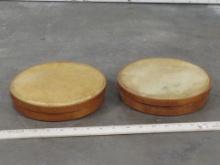 2 Wood Hand Drums w/Animal Skin Batter Heads, Place of Origin Unknown (ONE$)