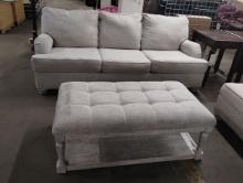 ASHLEY FULL SIZE SOFA (88" X 40" X 33.5") AND UPHOLTERED COFFEE TABLE 50" X 28" X 20"