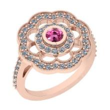 1.09 Ctw SI2/I1 Pink Tourmaline And Diamond 14K Rose Gold Engagement Halo Ring