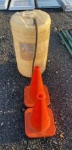 2 Orange Cones and a Plastic Barrel