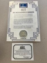 1922 Peace Dollar on "The Collector's Mint" story card, 90% Silver