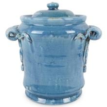 Vintage French Turquoise Glazed covered Jar