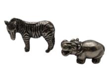 Lot of 2 Pewter Animal Figurines - Zebra & Hippo