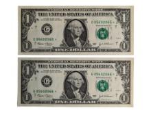 Lot of 2 Consecutive 2003 $1 Dollar Bill - Star Note - Great Condition!