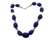 FEATURE Vintage Sterling Silver Clasp & Blue Beaded Necklace