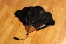 Vintage Black Ostrich Feather Fan with Bakelite Handle