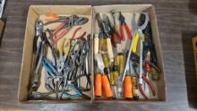 2 boxes of tools with pliers and chisels
