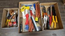 3 boxes with utility knives, wire strippers,