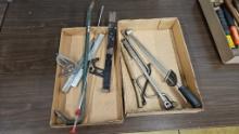 2 boxes with prybars, squares, breaker bar,