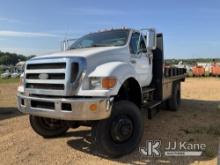 2005 Ford F750 Flatbed Truck Runs & Moves) (Oil Pressure Gauge Erratic Then Stops, Seat Torn) (Selle