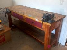 6 ft work bench with 2 vises