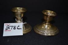 Pair of Sterling Silver Candlesticks; 2" Tall; One is Dented