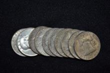10 - 1940s/1950s Franklin Half Dollars; Avg. Circ.; 10xBid